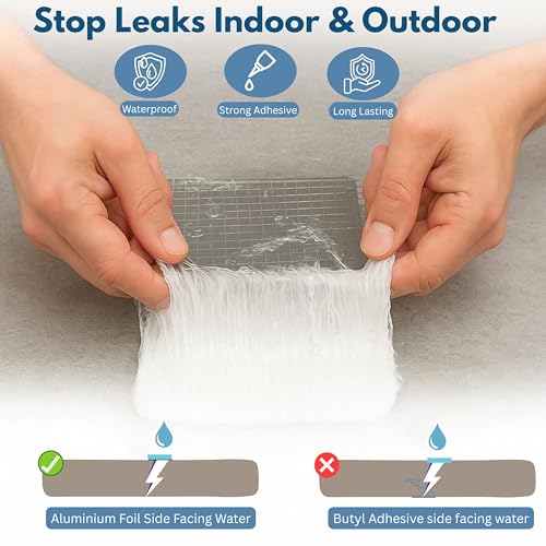 Image of UNIDSC Super Strong Adhesive Waterproof tape Permanent Repair Roof Water Leakage Solution Rubber Foil Suitable for Roof Leak, surface Crack, Window Sill Gap, Boat Sealing, Tank Leak (4 Inch (10CM*5M))