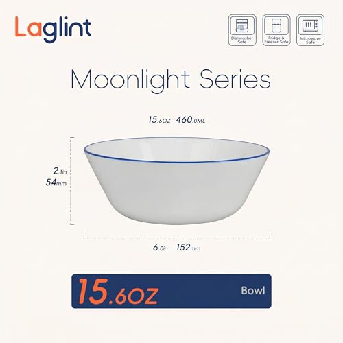 LaGlint 6 inch Cereal Soup Bowl Set of 4 16 oz (460 ml) Navy Rim - Image 5