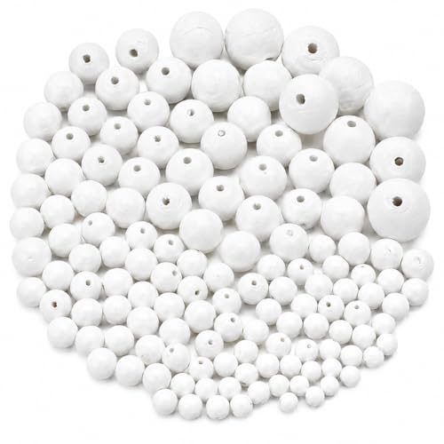 SPUNNYS Assortiment de 120 boules blanches en papier Ø 6-25 mm, 8 tailles, boules à peindre et décorer pour fleurs en papier, baies, ornements et loisirs...