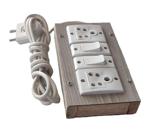 Wooden Extension Board with 2 Switches and 2 sockets, White, Wood Finish Plate, with 2.5m Wire-picture-30