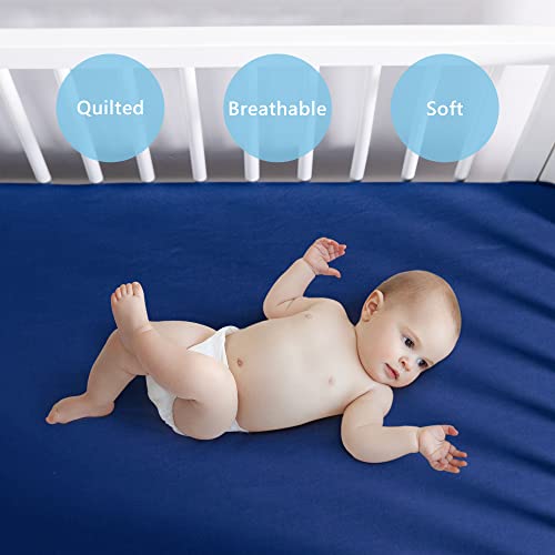Image of TILLYOU Baby Crib Sheets for Boys Girls, Super Soft Toddler Bed Sheets, 2 Pack Sheets for Standard Crib Mattress 28x52in, Navy and Stone Blue