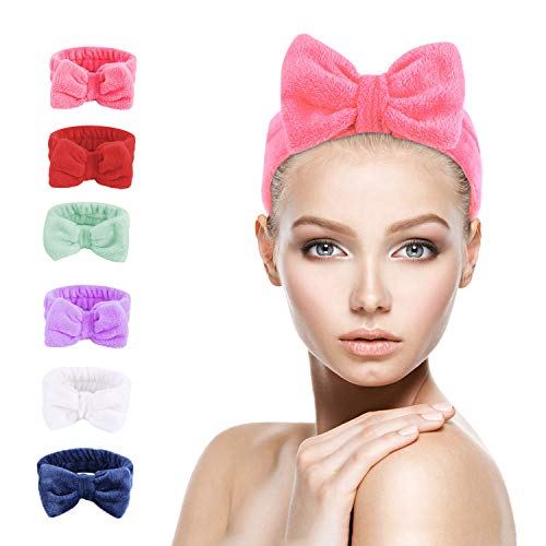 6 Pack Soft Headband BEoffer Coral Fleece Women Makeup Spa Head Bands Turban Fashion Bow Bowknot Hairlace Headwear Wash Face Hair Holder Elastic Top Knot Bandage Girl Baby Hair Accessories 6 Colors