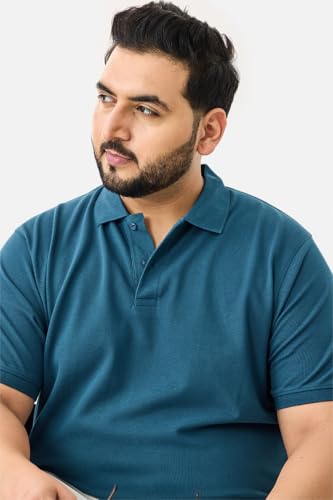 Image of SNITCH Men Polo Plus Size T-Shirt | Knitted Solid Polo with Contrast Tipped Collar & Logo Embroidery | 100% Cotton Breathable Lightweight Smart Casual Wear
