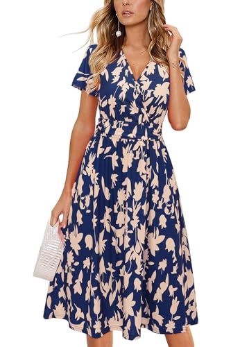 Image of Newshows Women's Pockets Wrap V Neck Floral Summer Vacation Casual Sundress | Wrinkle Free, Stretchy, Summer Beach Floral Sundress 2026, Casual Dress for Vacation, Guaduation, Side Pockets, A-line