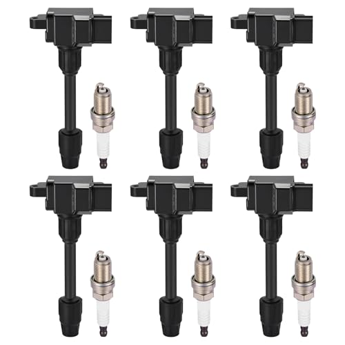Image of BDFHYK 6 Ignition Coil Pack UF232 and 6 Iridium Spark Plug 5464 Compatible with INFINITI 1996-1999 I30, Compatible with Nissan 1995-1999 Maxima 3.0L V6 Coil for 2244831U00 UF-232