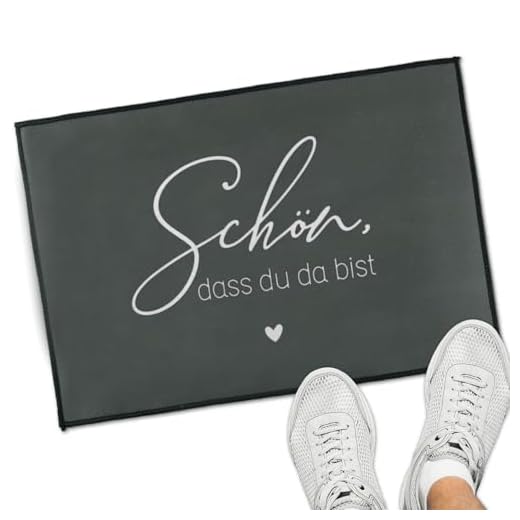 BETESSIN Fußmatte 40x60 cm in Grau - Schön, DASS du da bist - Fussmatte für innen & außen - Fußabstreifer Innenbereich - Fußmatten Haustür - Türmatte Fußabtreter Dünne 5mm