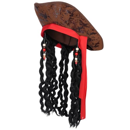 Alaoo Chapeau de pirate Noirs avec cheveux dreadlocks capitaine, Costume de Pirate perruque, Jack Accessory Headwear Buccaneer Dress Up, Chapeau Pirate Noirs...