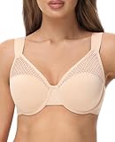 Plusfreeee Brasier de camiseta de talla grande, reductor de cobertura completa, ligeramente forrado, para mujer, con soporte de aros, malla transpirable, Desnudo/, 85E