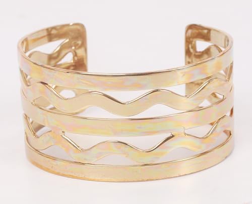 Image of Touchstone Indian Bollywood Desire Brass Base Exotic Workmanship Free Size Cuff Bracelet in Antique Gold Or White Or Copper Tone for Women.