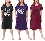 FEREMO 3 Pack Plus Size Women's Nightgown Soft Print Nightshirts for Women Short Sleeve Sleepwear (Set5,4X)