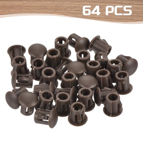 Image of MECCANIXITY 64PCS 8mm(5 /16 inch) Brown Plastic Hole Plugs, Flush Type Panel Hole Plugs Insert End Caps for Locking Hole Tubes Furniture Cabinet