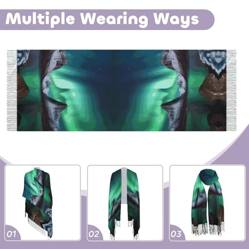 Aurora Borealis Tassel Scarf Winter Scarf for Women Tassel Soft Fall Winter Thick Scarf Warm Shawl Lightweight Scarves with Personalized Patterns4