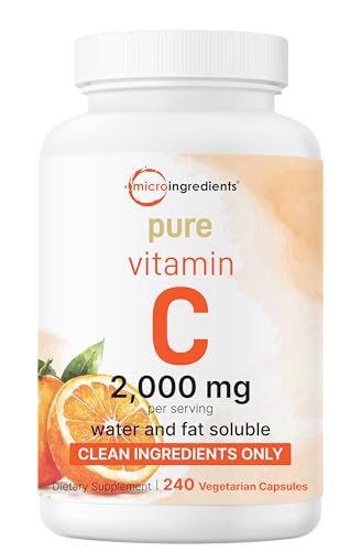 Pure Vitamin C 2,000mg, 240 Veggie Capsules | Highly Bioavailable Fat & Water Soluble Forms | Max Potency | Antioxidant & Immune Support Supplement | Easily Absorbed, Non-GMO, Filler Free