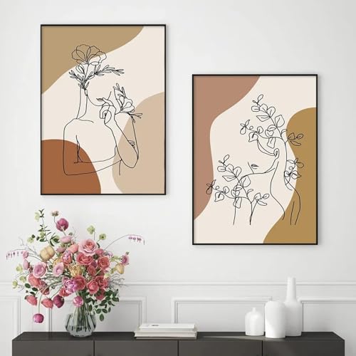 Affiches murales beige neutre abstrait pour décoration de salon - Lot de 2 toiles 60x80 cm