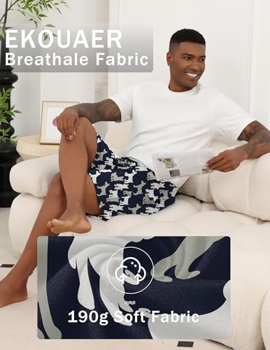 Image of Ekouaer Men's Pajama Shorts Soft Sleepwear Bottoms Elastic Waistband Loungewear Breathable Men Shorts with Pockets