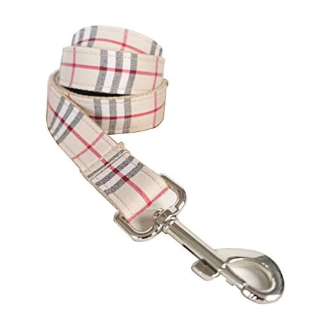 Rantow Strong Padded Nylon Pet Dog Leash with Metal Hook, M, 47.2 inch Length 1 inch Width, Soft Scottish Beige Plaid Pattern Designed Cover