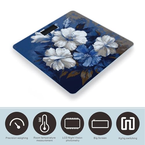 Báscula digital para baño con flores azules y blancas miniatura 3