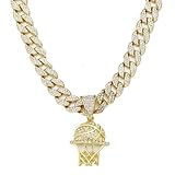 Xikui Miami Cuban Pendant Necklace, Ice Out Chain, Sport Fan, Hip-Hop Jewelry for Men Women, 20inch (gold basketball)