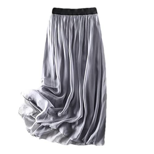 Jupe en soie coréenne taille haute grise mode femme grande taille 52