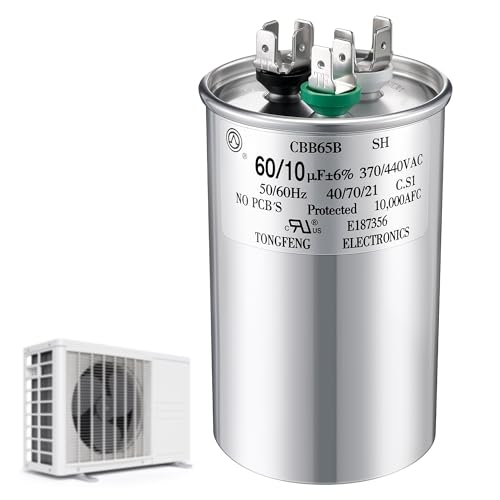 60 +10 uF±6% 370/440V CBB65 Dual Run Round Capacitor for AC Motor, HVAC Capacitor, Air Conditioner Replacement, Heat Pump, Fan Start, Condenser Straight Cool, UL Listed
