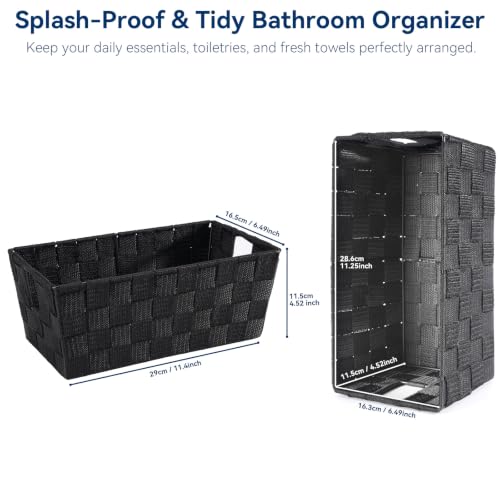 Image of Whitmor Small Woven Storage Baskets for Shelves - Decorative Organizer Bins with Metal Structure, Versatile Shelf Storage Solution for Home Organization & Closet (Black)