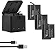Vemico Hero 7/6/5 Akku Ladegerät Kit 3 Pack 1500mAh Ersatzakkus Typ-C LED 3-Kanal Ladegerät für Hero 7 Black/Hero 6 Black/Hero 5 Black/Hero 2018/ AHDBT-501 (Vollkompatibel mit Original)