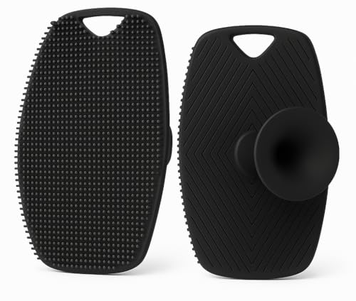 Image of Ross Silicone Body Scrubber for Bath & Shower | Soft Exfoliating Silicone Loofah Brush with Easy Grip | Hygienic, Quick Dry, Durable Body Scrubber for Deep Cleansing & Gentle Skin Care for Men & Women (Black, Pack of 1)