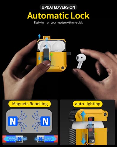 Image of Pohgelan for AirPods 4 Case with Safety Lock-Yellow | Magnetic Automatic Lock with Cleaning Kit&Keychain,Compatible with Magsafe
