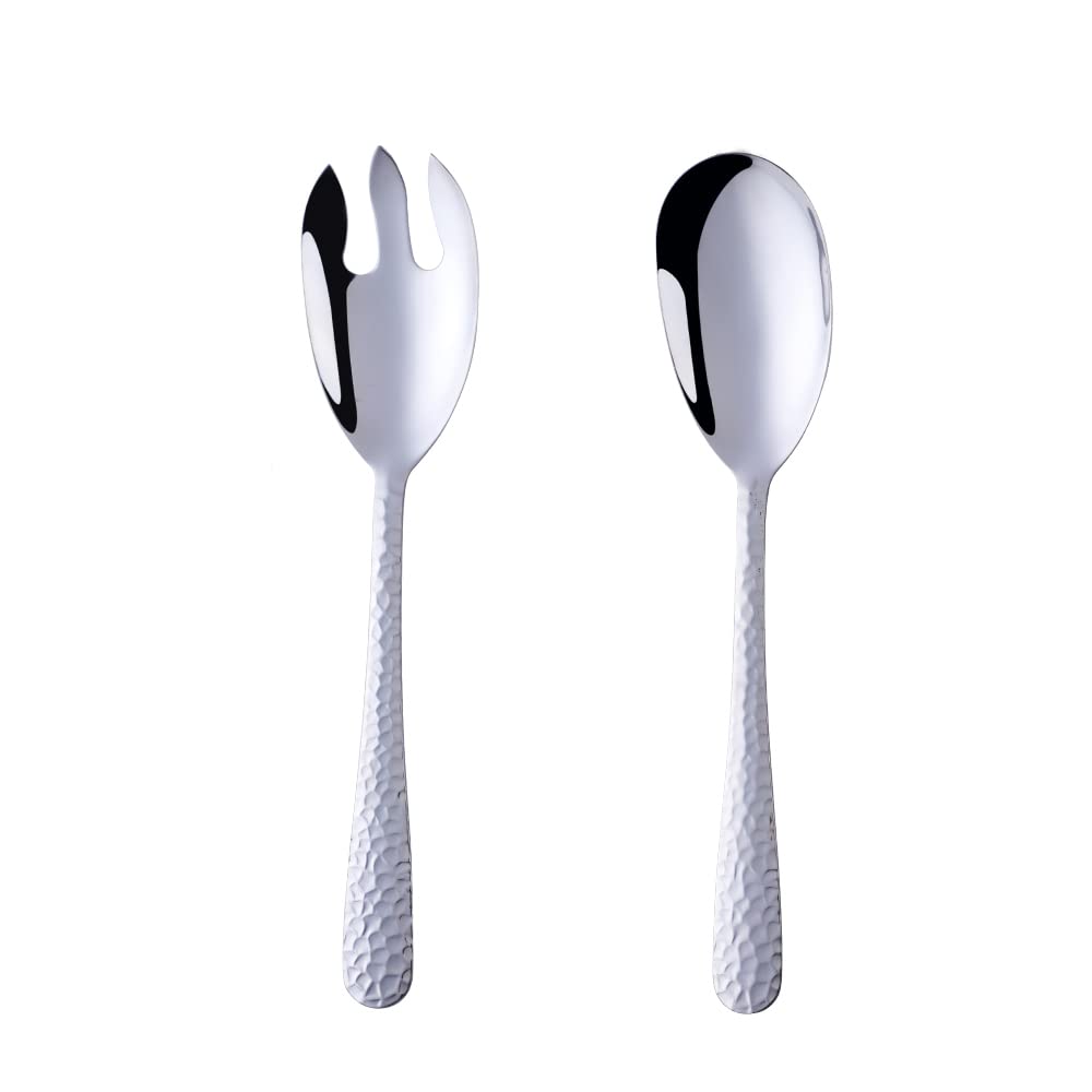 BISDARUN Salatbesteck, 2 Stück Salat Servierset aus Edelstahl, Silber Salatlöffel und Salatgabel-30,8cm