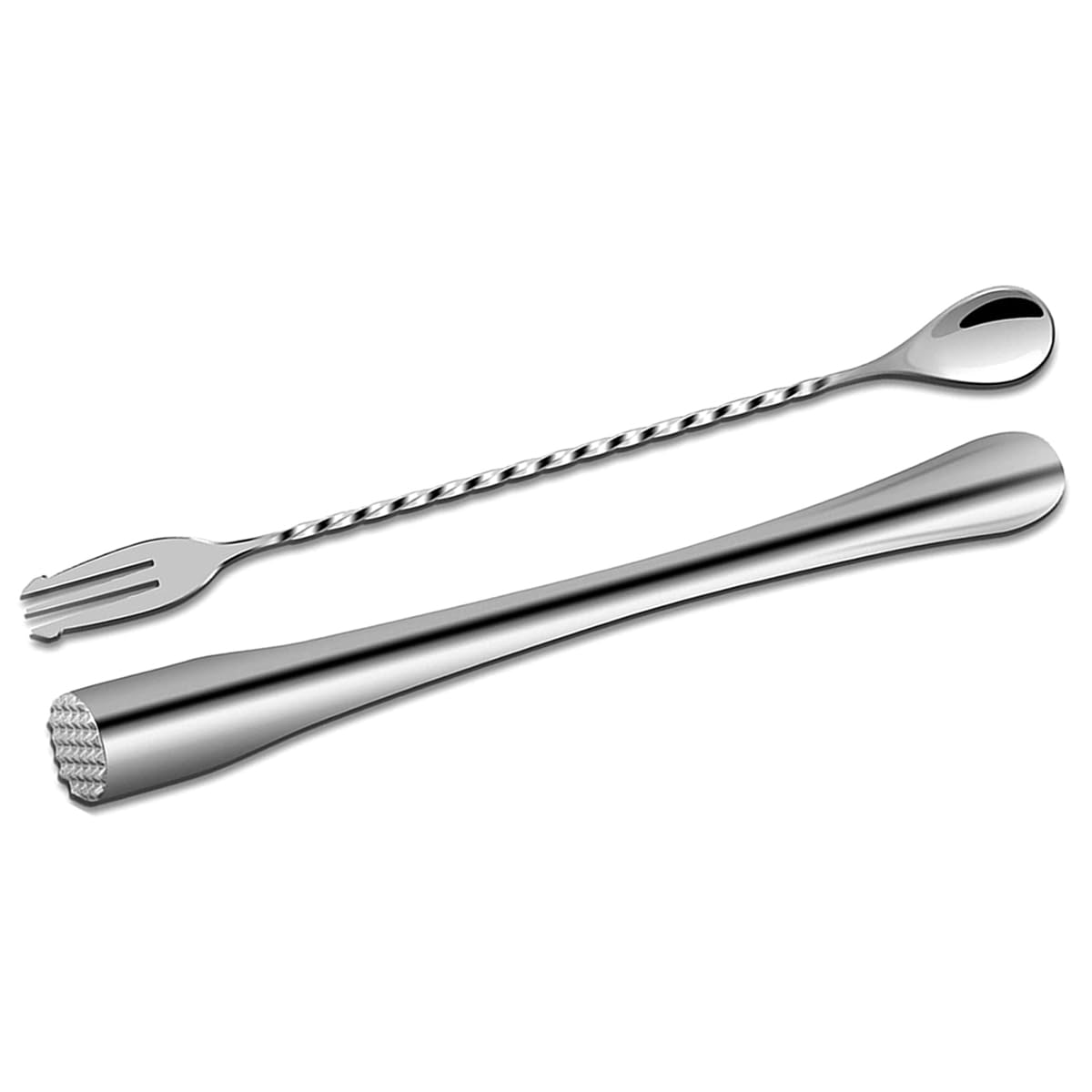 UDSKNV[KSL Stainless Steel Cocktail Muddler 2 Pcs with Bar Mixing Spoon Long Drink Stirrer Bartender Accessories