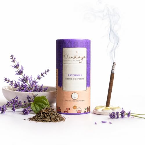 Image of Nirmalaya Premium Lavender Bambooless Dhoop Sticks Pack of 2 (80 Sticks) with Ceramic Stand Sacred Flower | 100% Charcoal-Free | for Pooja, Meditation, Yoga & Home Fragrance