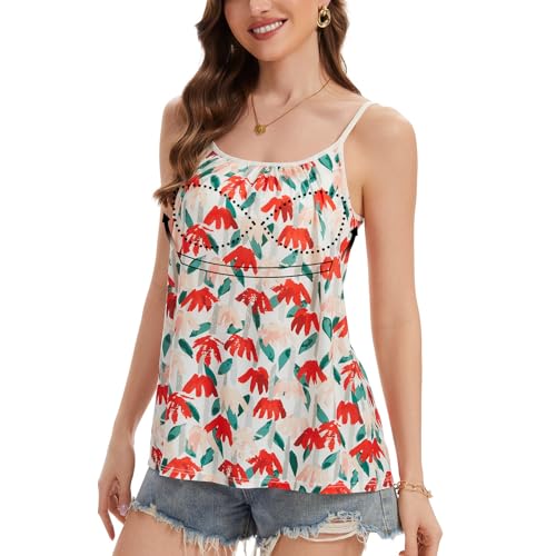 Image of Camisoles for Women with Built in Bra Adjustable Strap Tank Tops Cami Sleeveless Summer Tops for Workout Sleeping Traveling