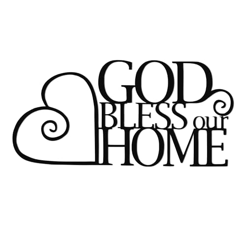 Slickss God Bless Our Home Wall Art with Heart, Christian Metal Wall Decor, Religious Home Blessing, Spiritual Wall Hanging for Christian Families, 16.5x8 Inch