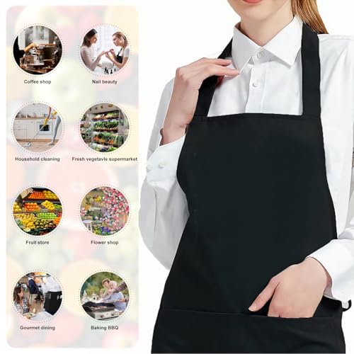 FungLam 10 Tabliers de Cuisine avec 2 Poches 70x80cm Noir Unisex Homme Femme pour Cuisiner Restaurant BBQ Pâtisserie Chef Bricolage Travaux Ménagers – vue 3