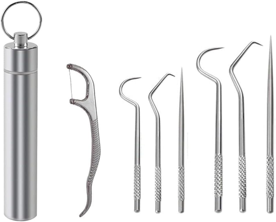 7 In 1 Portable Stainless Steel Toothpicks Pocket Set, Reusable Metal Toothpicks Rooth Cleaning Kit with Holder for Outdoor Picnic Camping Traveling-image-30