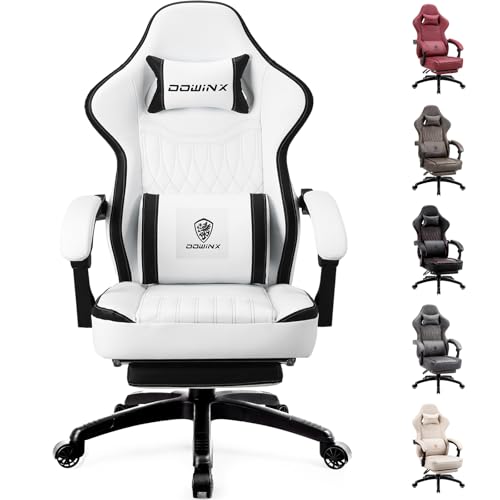 Dowinx Gaming-Stuhl aus atmungsaktivem PU-Leder, Gamer-Stuhl mit Fußstütze, Massage, Lendenwirbelstütze, groß und hoch, ergonomisch, mit Taschenfederkissen, für Erwachsene und Jugendliche (Schwarz und