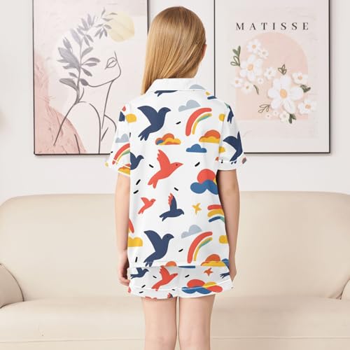 ALAZA Abstract Bird Cloud Rainbow Pajamas Satin Pajama Set Short Sleeve Button Down Sleepwear4
