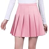 CAZUOYI Pink Mini Pleated Skirt for Women Girls School Uniform Skorts Homecoming Dress Women's Athletic Skirts with Shorts Size XXL