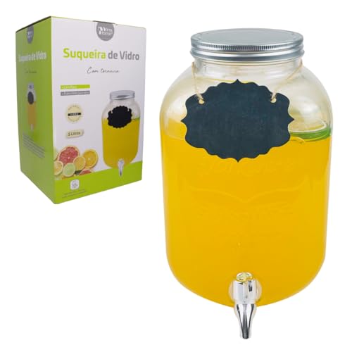 Dispenser Suqueira Jarra Vidro Cristal Luxo 5 L Suco Agua Drinks