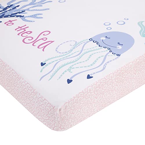 Image of NoJo Mermaid Lagoon Pink, Blue, and White Come with me to the Sea 100% Cotton Photo Op Fitted Crib Sheet
