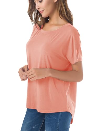 Image of Herou Women Loose Fit T-Shirts Soft Short Sleeve Crew Neck Casual Tee Tops | Lightweight,Basic,Workout,Comfortable,High Low Hem,Oversized