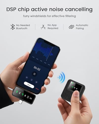 3-in-1 professional mini microphone for iphone android camera- 328ft range 20h battery wireless microphones noise canceling for recording live streaming youtube tiktok