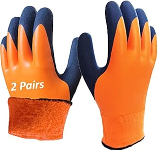 2 Pairs Waterproof Thermal Winter Work Gloves Thick Polyester Warm Liner Superior Grip Double Latex Coating Cold Weather Work Gloves Windproof