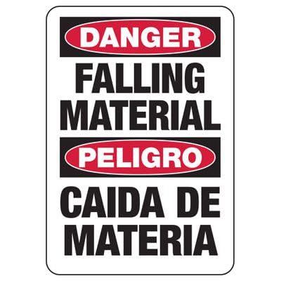 Bilingual Danger Falling Material Safety & Compliance - OSHA & ANSI Compliant Scaffold, Mine & Construction Site Metal Tin Sign - 8x12 Inch