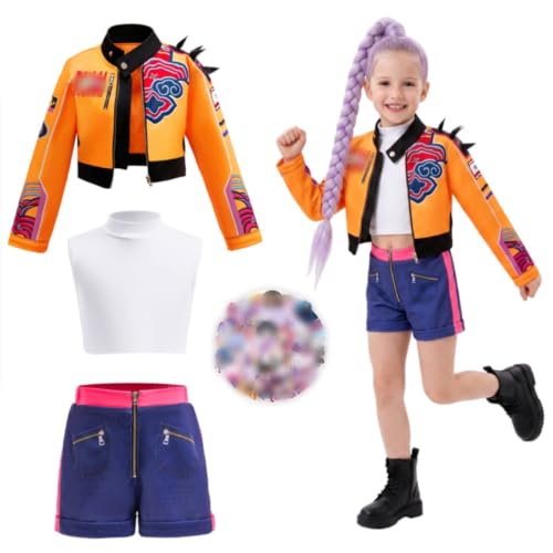 Luchild Kids Cosplay Costume Girls Dress Up Stage Outfits with Top Coat Pants 74Pcs Stickers Kids Pop Cosplay Themed Costumes Halloween Carnival Masquerade Dress Up Party for Little Girls