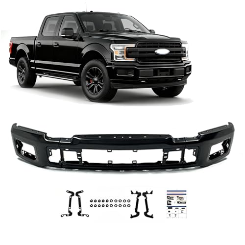 Drimzovax Front Bumper Face Bar Compatible with 2018 2019 2020 Ford F150 F-150, with Fog Light Holes, Black Steel Bumper Impact Bar Replacement for FO1002429 JL3Z17757EPTM JL3Z17757EAPTM
