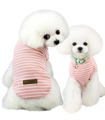 PetGround 犬 服 小型犬 春 夏 秋 冬 小型犬 中型犬 ボーダー シャツ 着せやすい 防寒 伸縮性 かわいい おしゃれ 犬服 (M, ピンク)