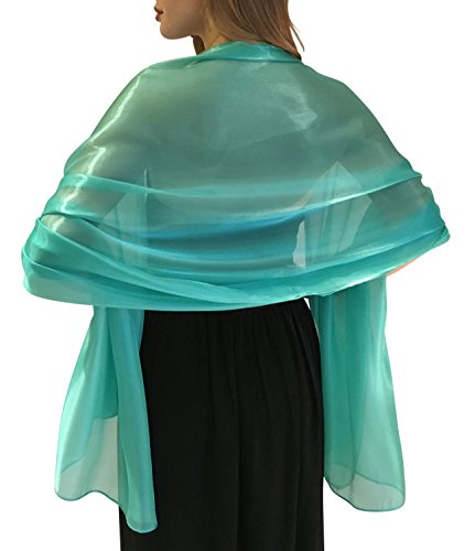Central Chic Silky Iridescent Wrap Stole Shawl For Weddings Bridal Bridemaids Evening Wear Prom & Parties 24 Colours (Aqua Green)