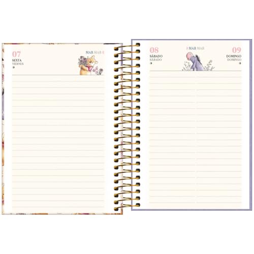 Tilibra - Agenda Espiral Diária 12,9 x 18,7 cm Pooh 2025 - Winnie The Pooh fundo verde