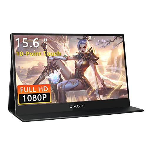 Preisvergleich Produktbild WIMAXIT Touchscreen-Monitor tragbar 15.6 Zoll Full HD 1080p HDMI Typ-C Multi-Schnittstellen mit stabilem Cover integrierte Lautsprecher VESA-Halterung für Laptop Gaming Arbeit Erweiterungsdisplay